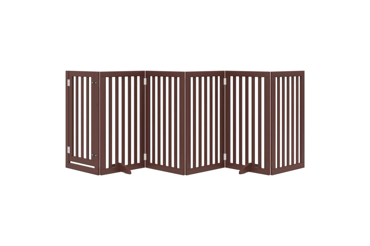 Vidaxl Dog Gate With Door Foldable 6 Panels Brown 300 Cm Poplar Wood-3