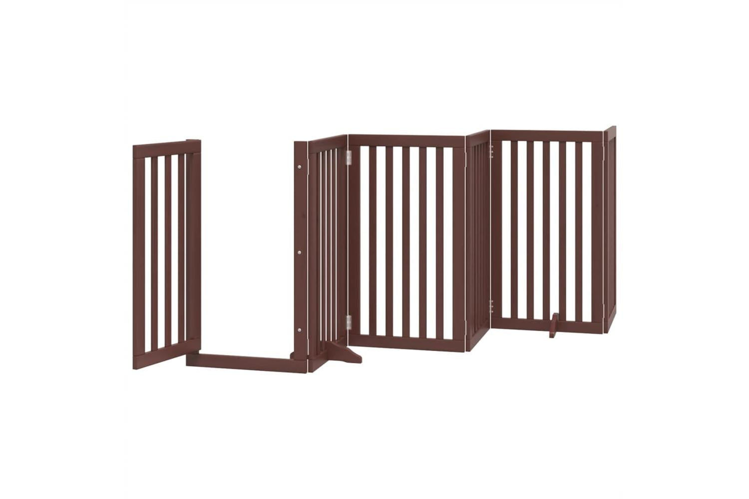 Vidaxl Dog Gate With Door Foldable 6 Panels Brown 300 Cm Poplar Wood-4