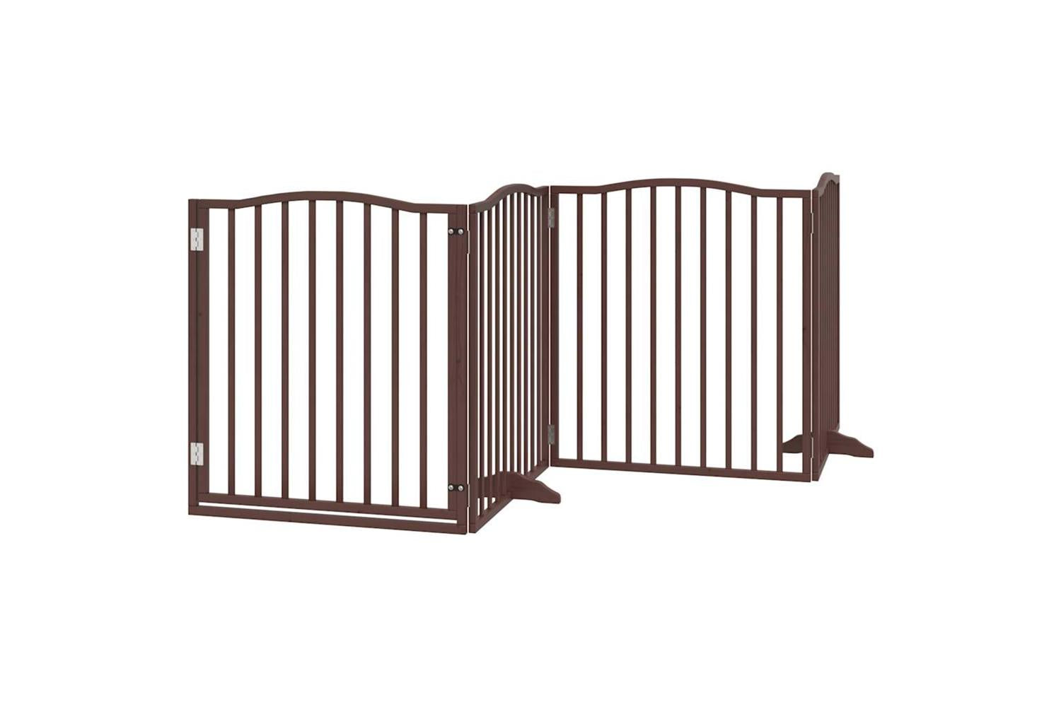 Vidaxl Dog Gate With Door Foldable 4 Panels Brown Oak 320 Cm Poplar Wood