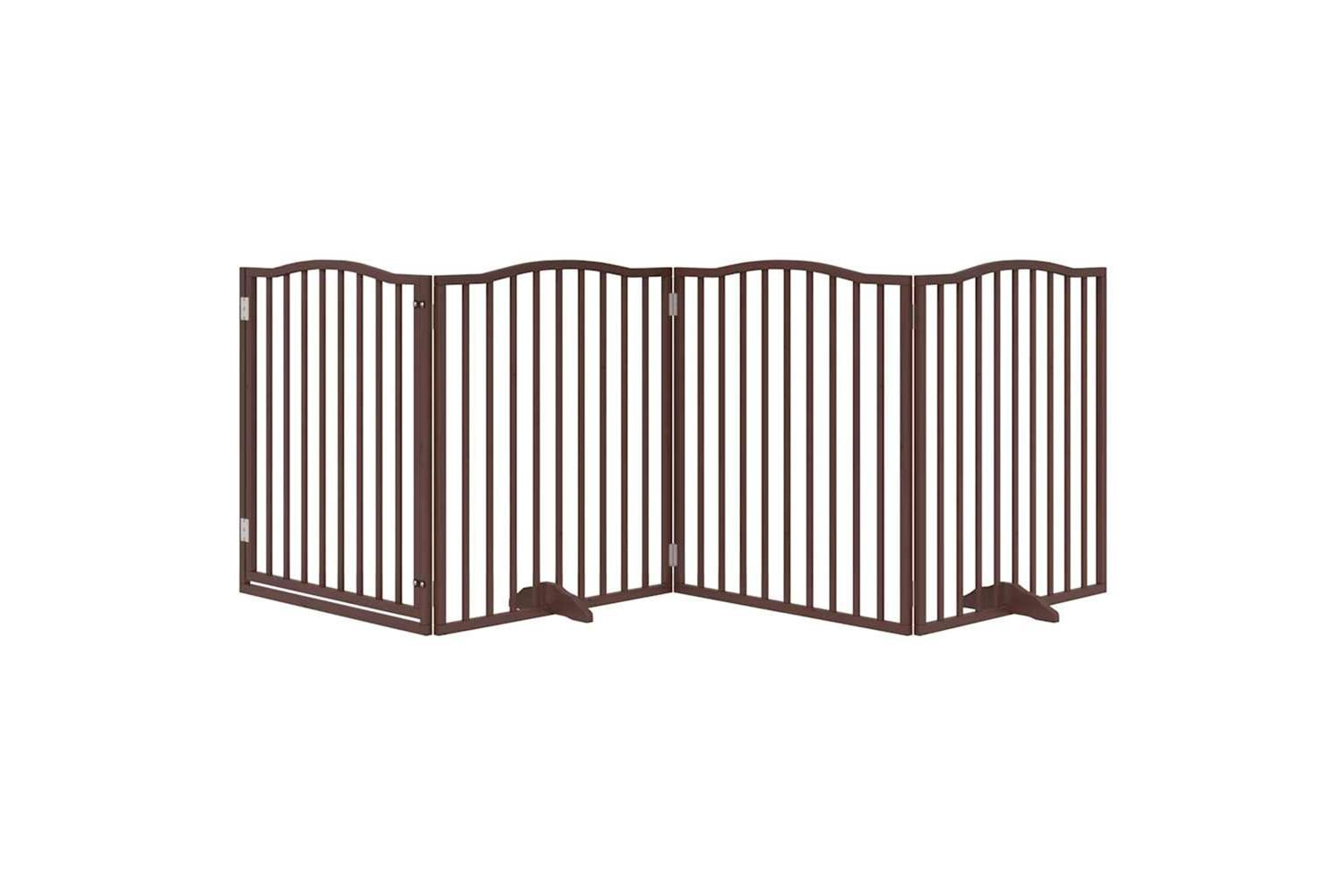 Vidaxl Dog Gate With Door Foldable 4 Panels Brown Oak 320 Cm Poplar Wood-3
