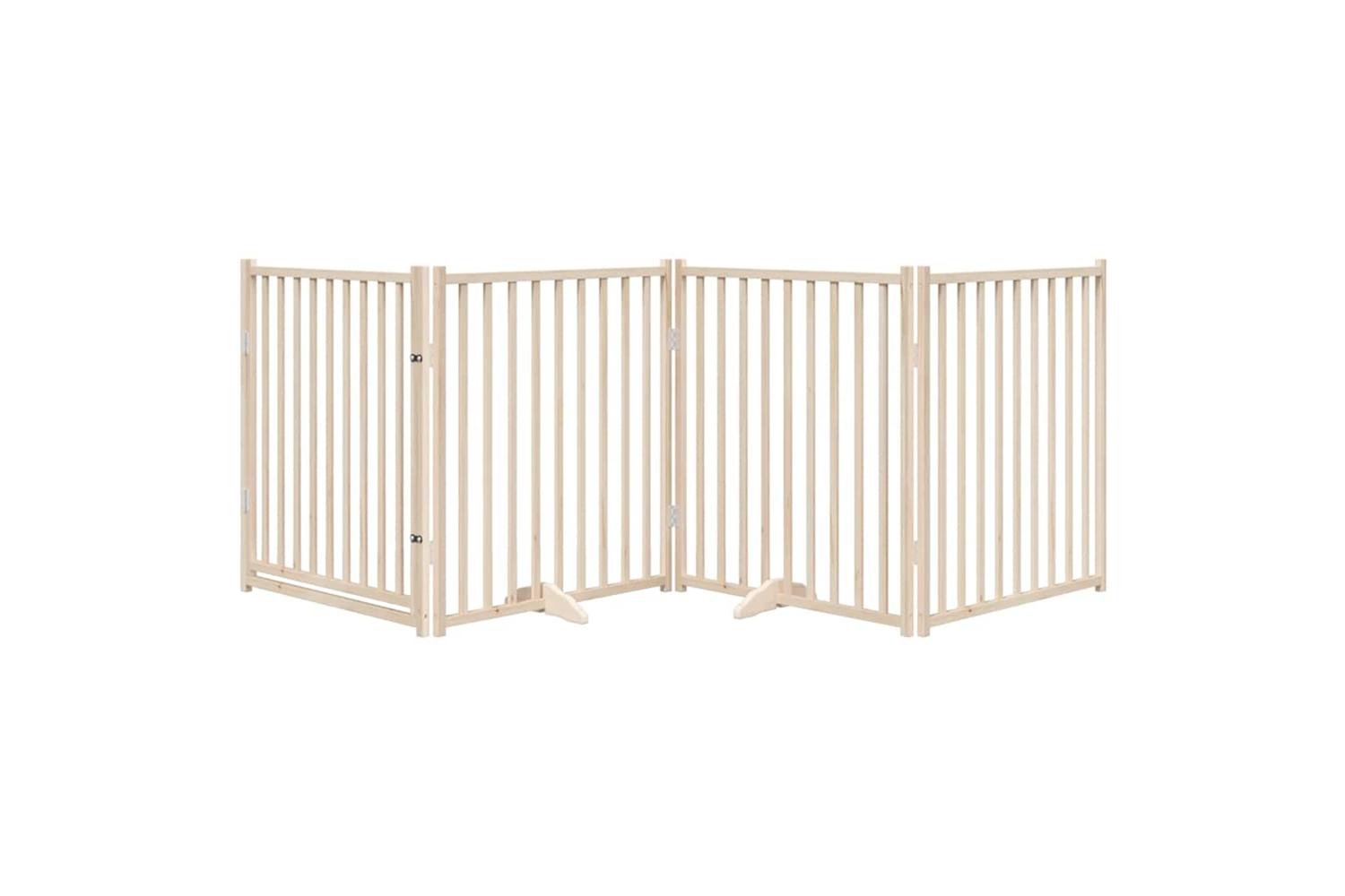 Vidaxl Dog Gate With Door Foldable 4 Panels 320 Cm Solid Wood Fir-3