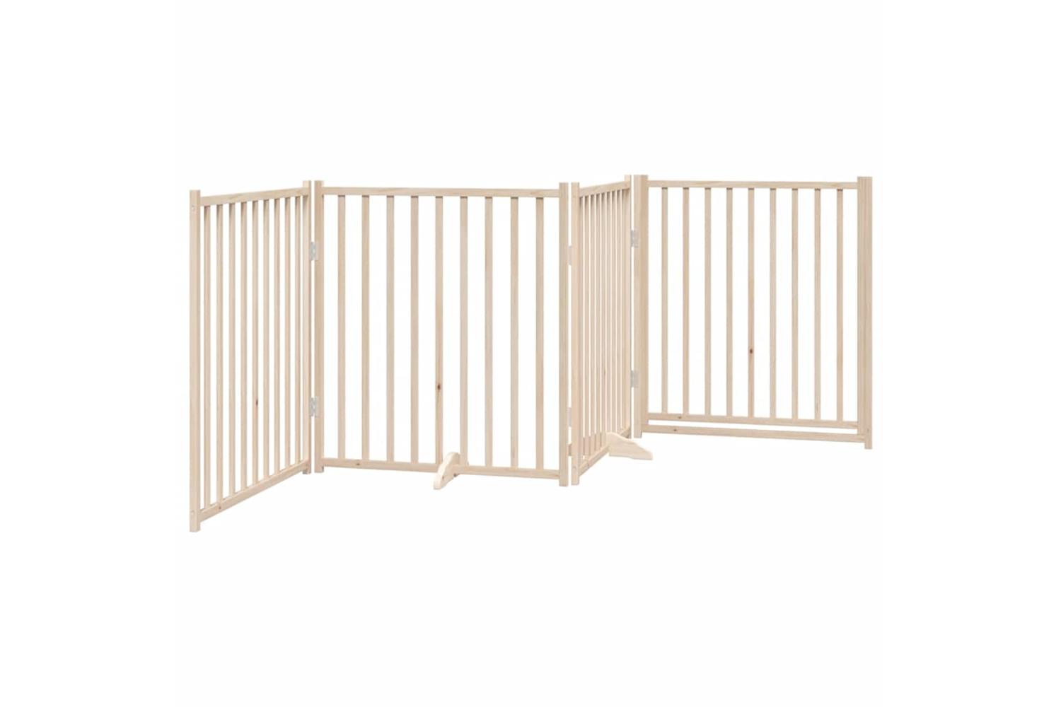 Vidaxl Dog Gate With Door Foldable 4 Panels 320 Cm Solid Wood Fir-6