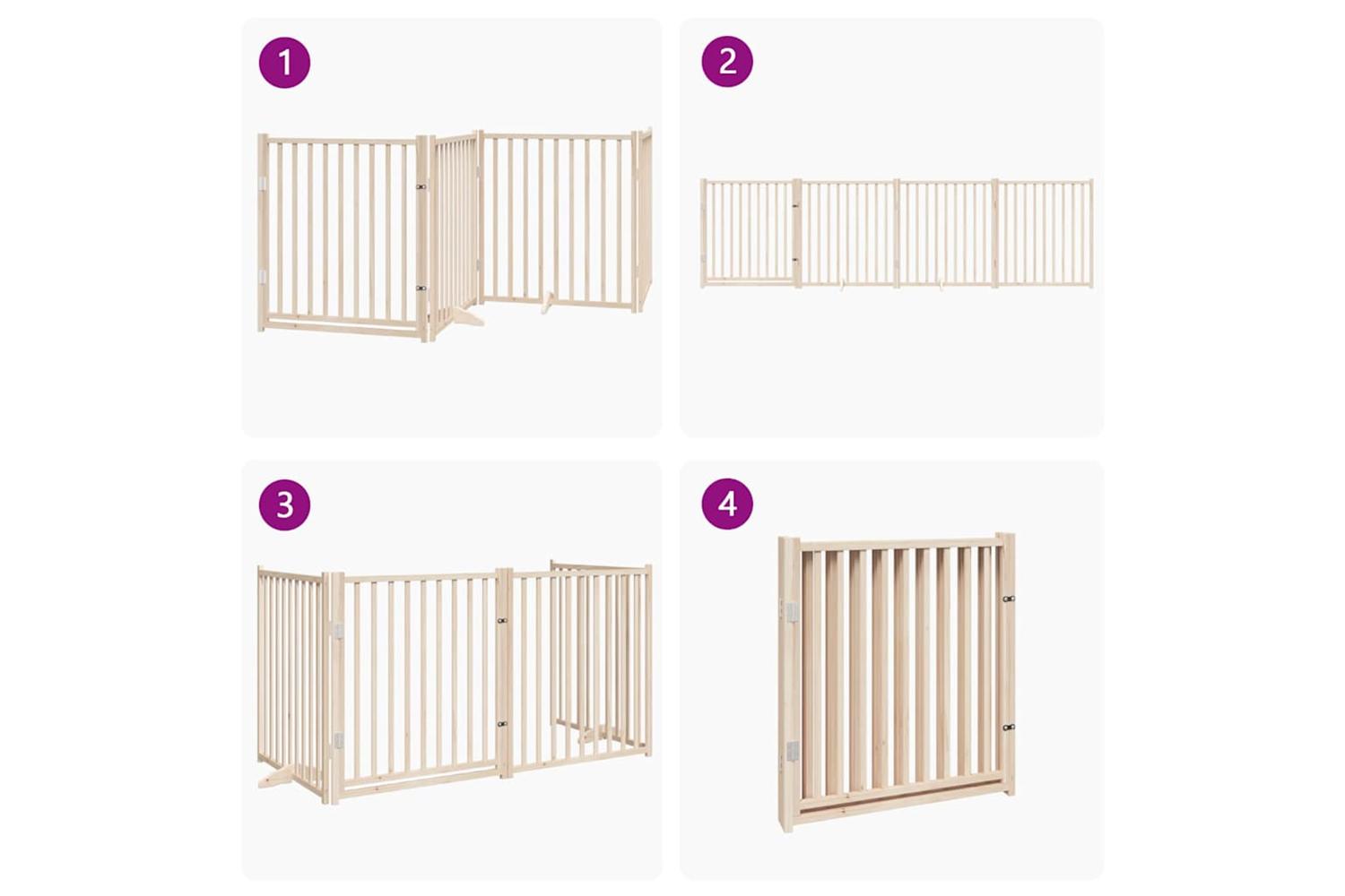 Vidaxl Dog Gate With Door Foldable 4 Panels 320 Cm Solid Wood Fir-7