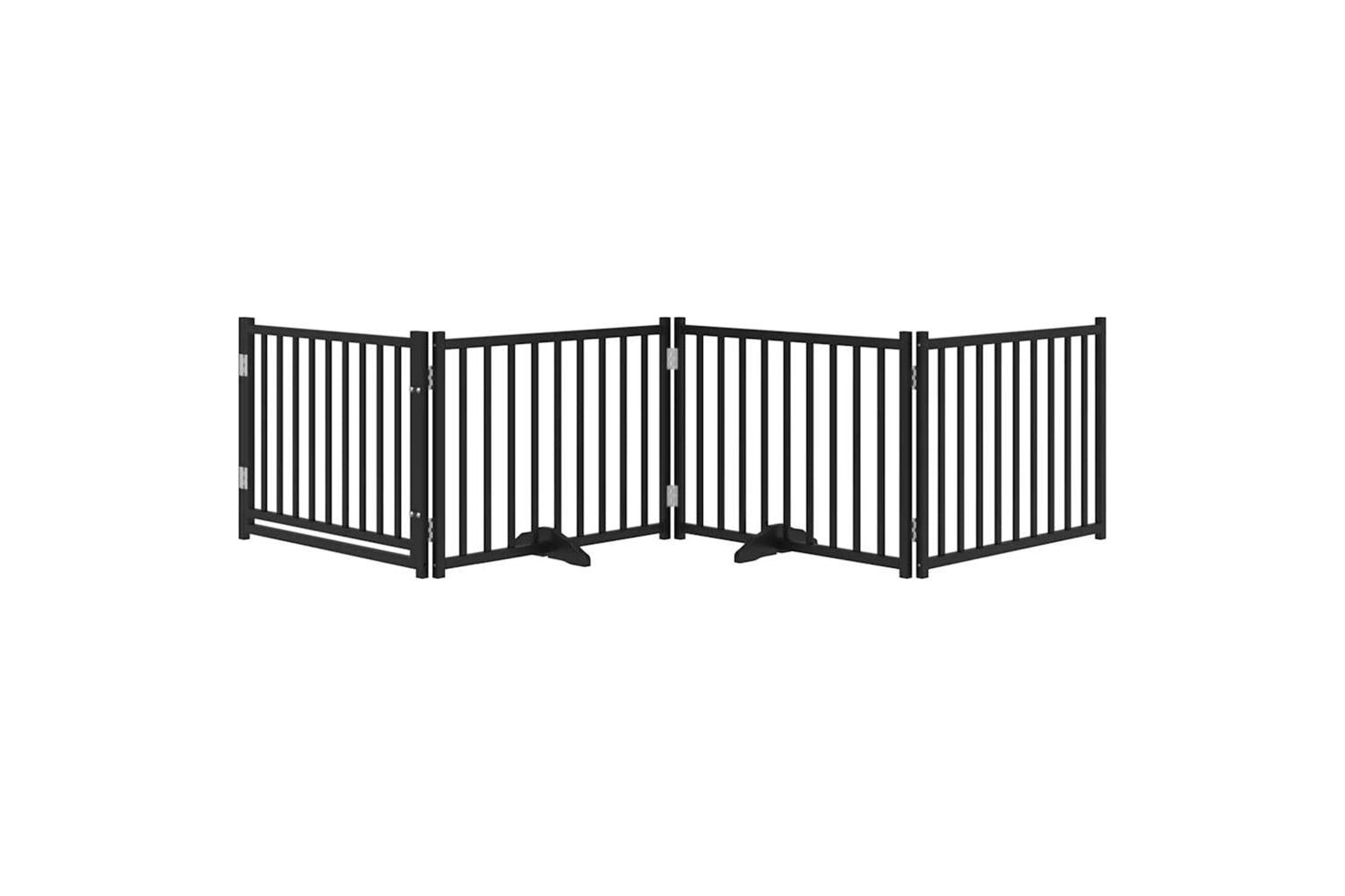 Vidaxl Dog Gate With Door Foldable 4 Panels Black 320 Cm Solid Wood Fir-3