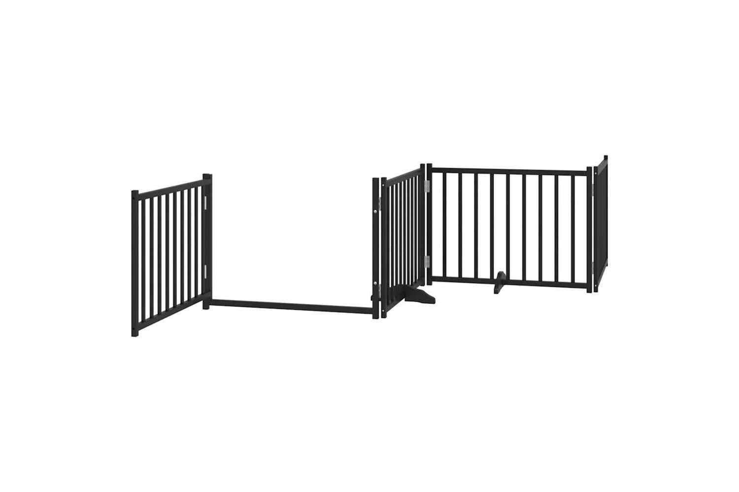 Vidaxl Dog Gate With Door Foldable 4 Panels Black 320 Cm Solid Wood Fir-4
