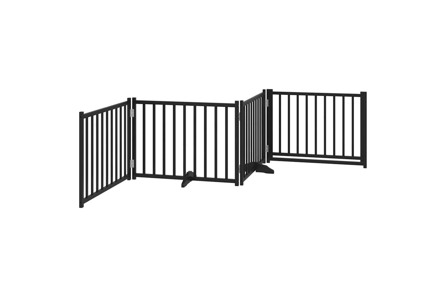 Vidaxl Dog Gate With Door Foldable 4 Panels Black 320 Cm Solid Wood Fir-6