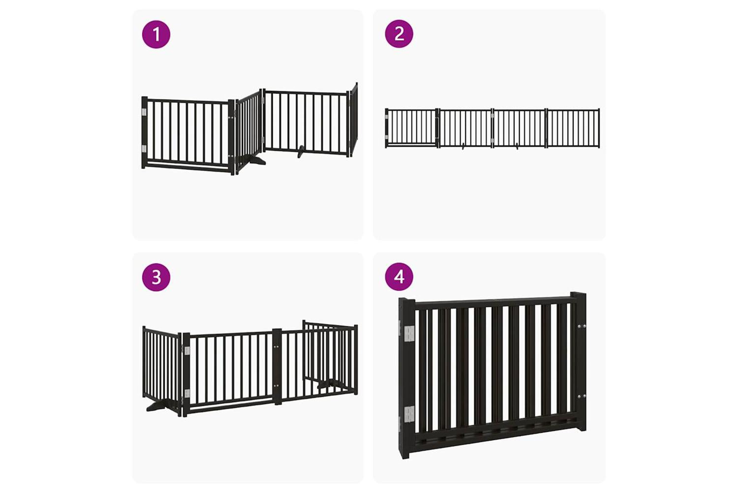 Vidaxl Dog Gate With Door Foldable 4 Panels Black 320 Cm Solid Wood Fir-7