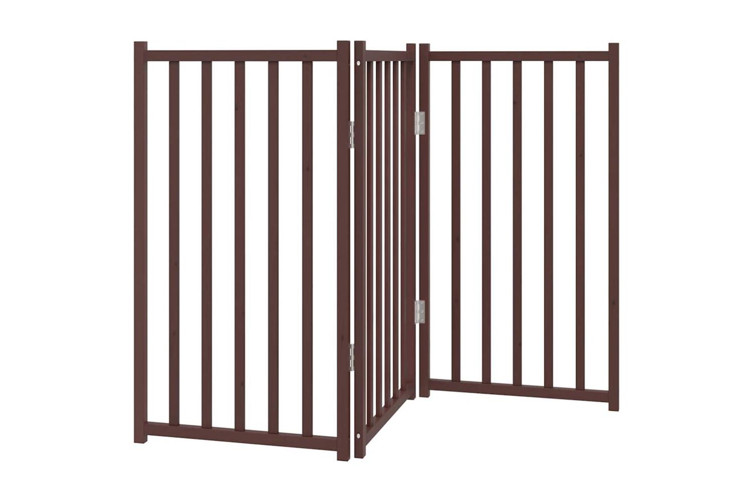 Vidaxl Dog Gate Foldable 3 Panels Brown Oak 150 Cm Solid Wood Fir-2