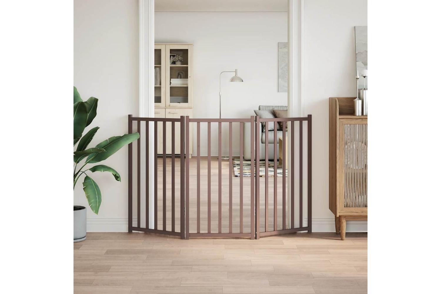 Vidaxl Dog Gate Foldable 3 Panels Brown Oak 150 Cm Solid Wood Fir-3