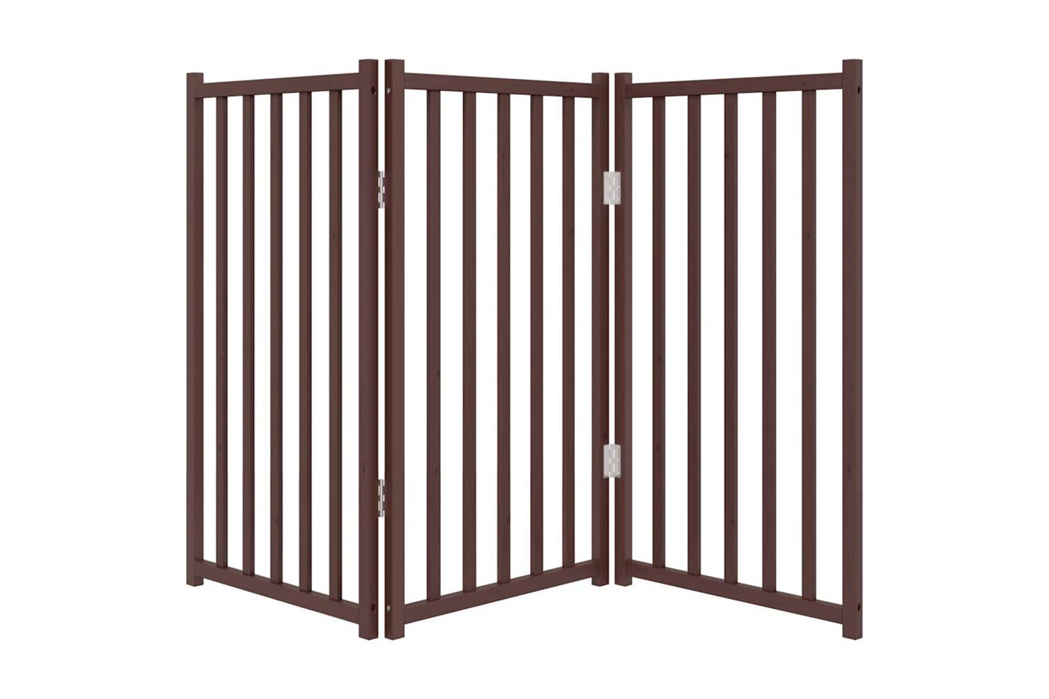 Vidaxl Dog Gate Foldable 3 Panels Brown Oak 150 Cm Solid Wood Fir-4