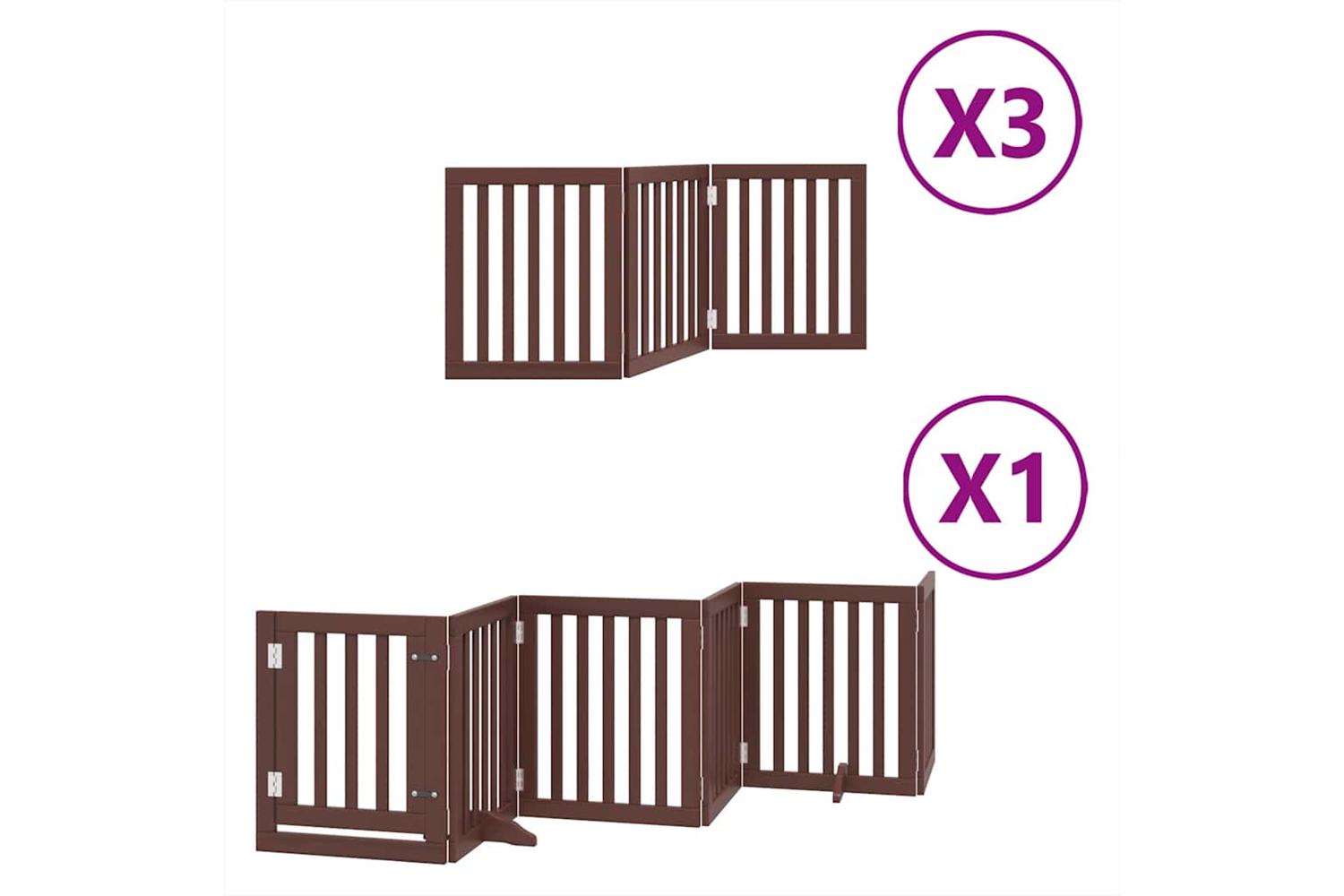 Vidaxl Dog Gate With Door Foldable 15 Panels Brown 750 Cm Poplar Wood-2