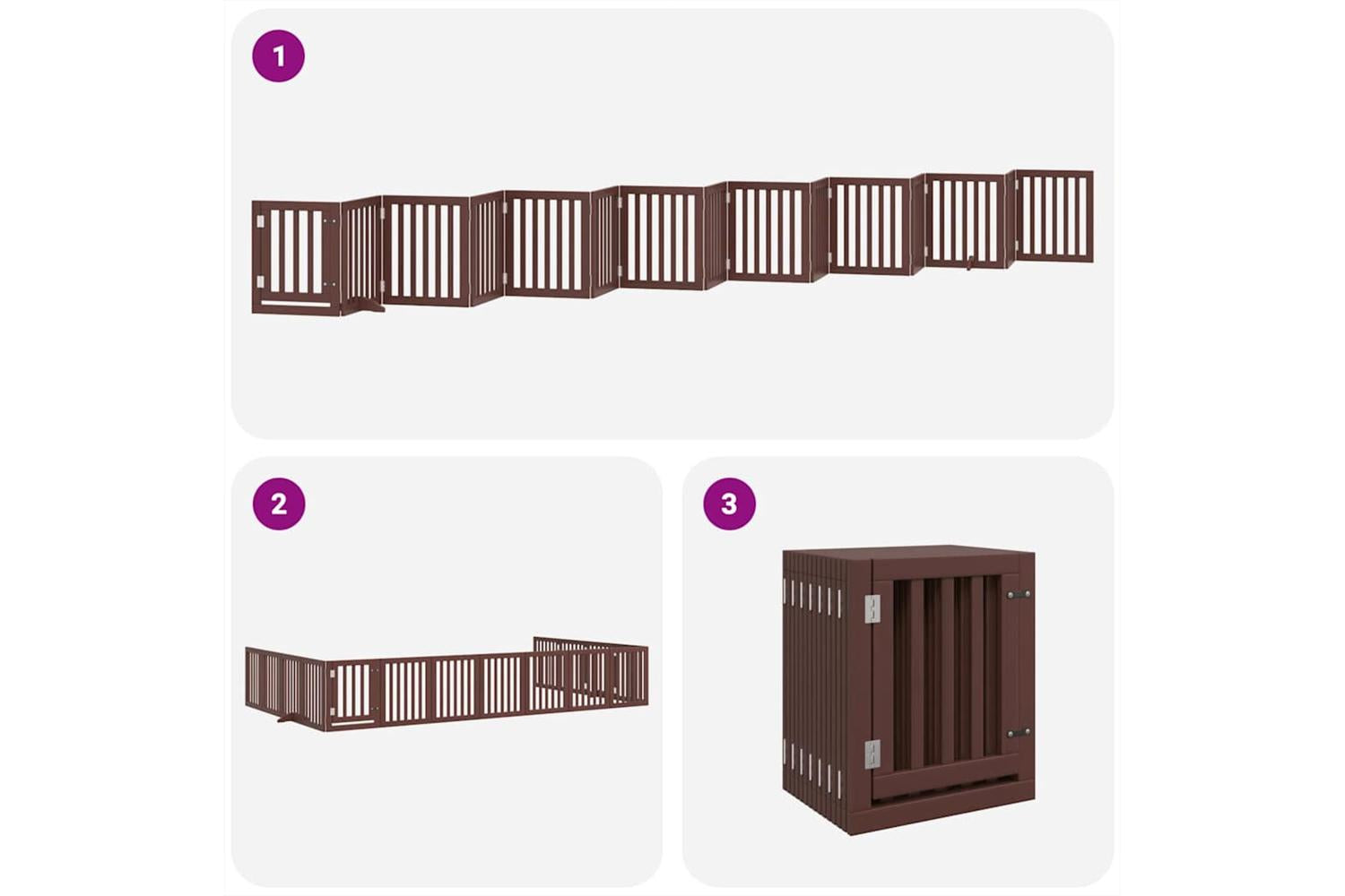 Vidaxl Dog Gate With Door Foldable 15 Panels Brown 750 Cm Poplar Wood-5