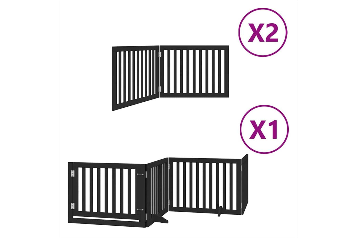 Vidaxl Dog Gate With Door Foldable 8 Panels Black 640 Cm Poplar Wood