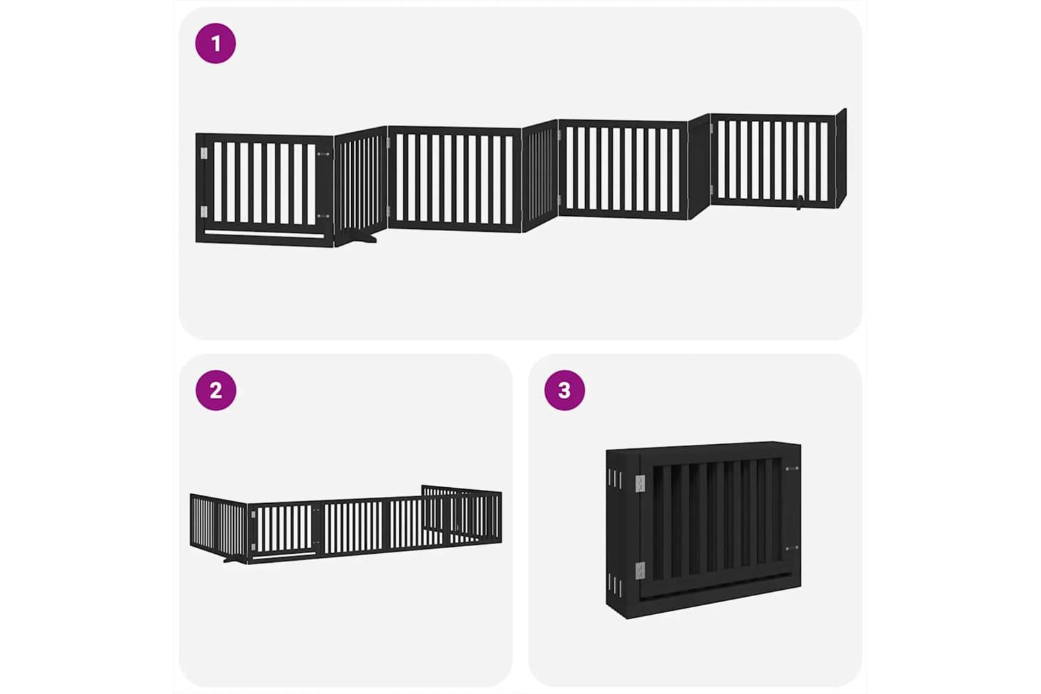 Vidaxl Dog Gate With Door Foldable 8 Panels Black 640 Cm Poplar Wood-5