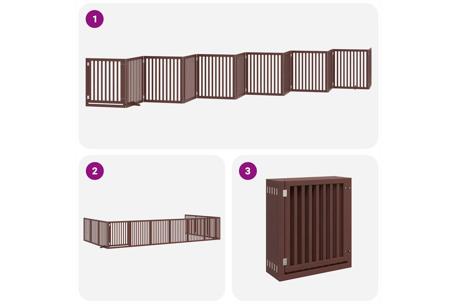 Vidaxl Dog Gate With Door Foldable 12 Panels Brown 960 Cm Poplar Wood-5