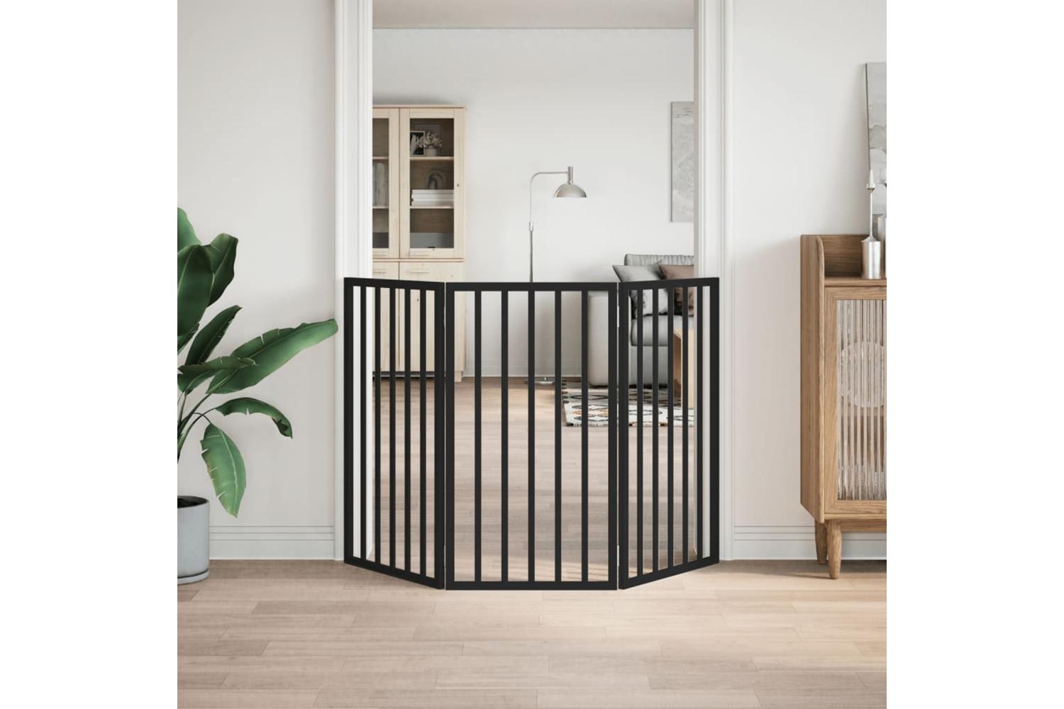 Vidaxl Dog Gate Foldable 3 Panels Black 150 Cm Poplar Wood-3