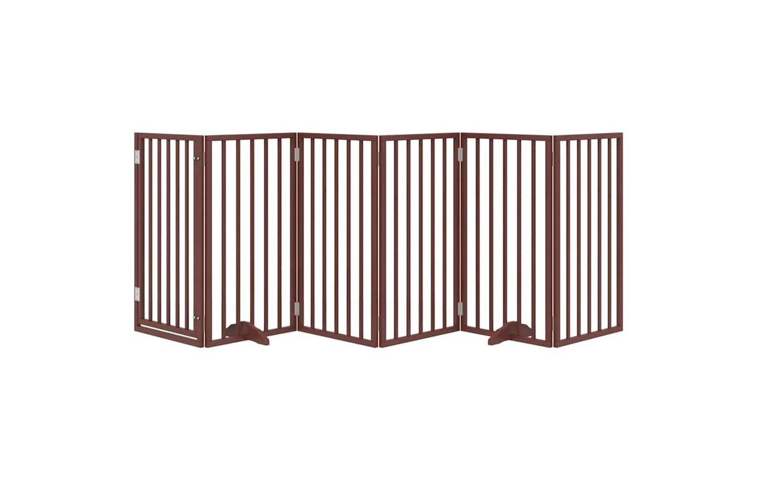 Vidaxl Dog Gate With Door Foldable 6 Panels Brown 300 Cm Poplar Wood-3