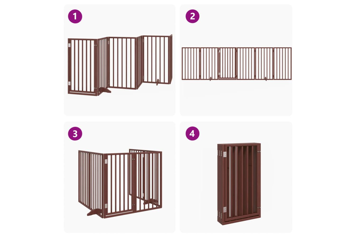 Vidaxl Dog Gate With Door Foldable 6 Panels Brown 300 Cm Poplar Wood-7