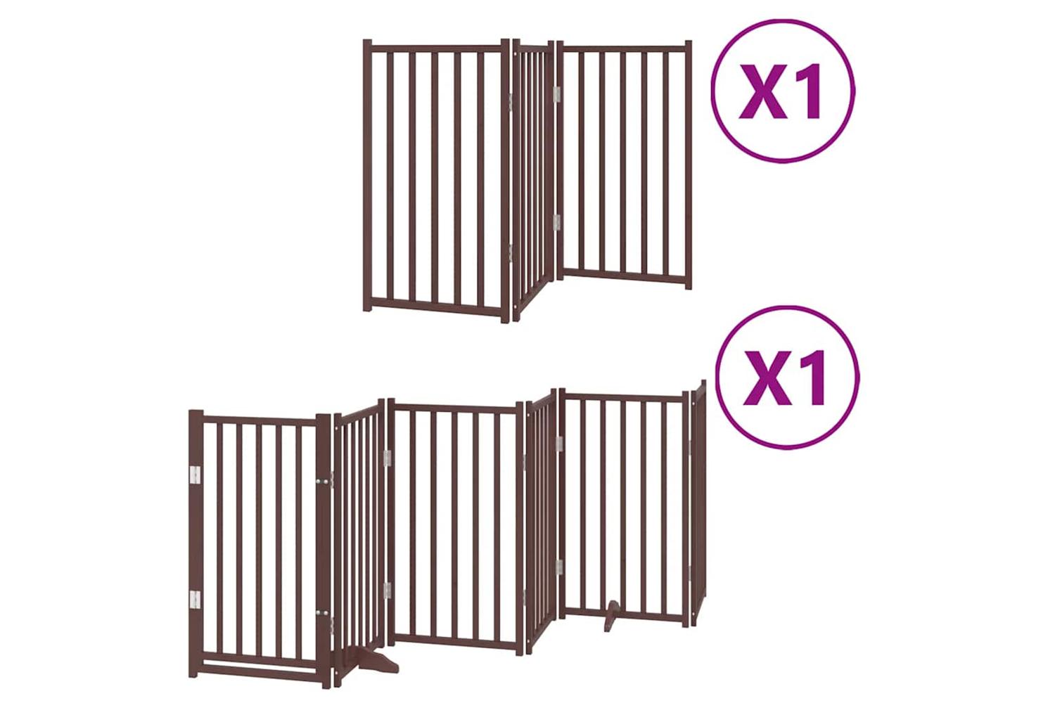 Vidaxl Dog Gate With Door Foldable 9 Panels Brown 450 Cm Poplar Wood-2
