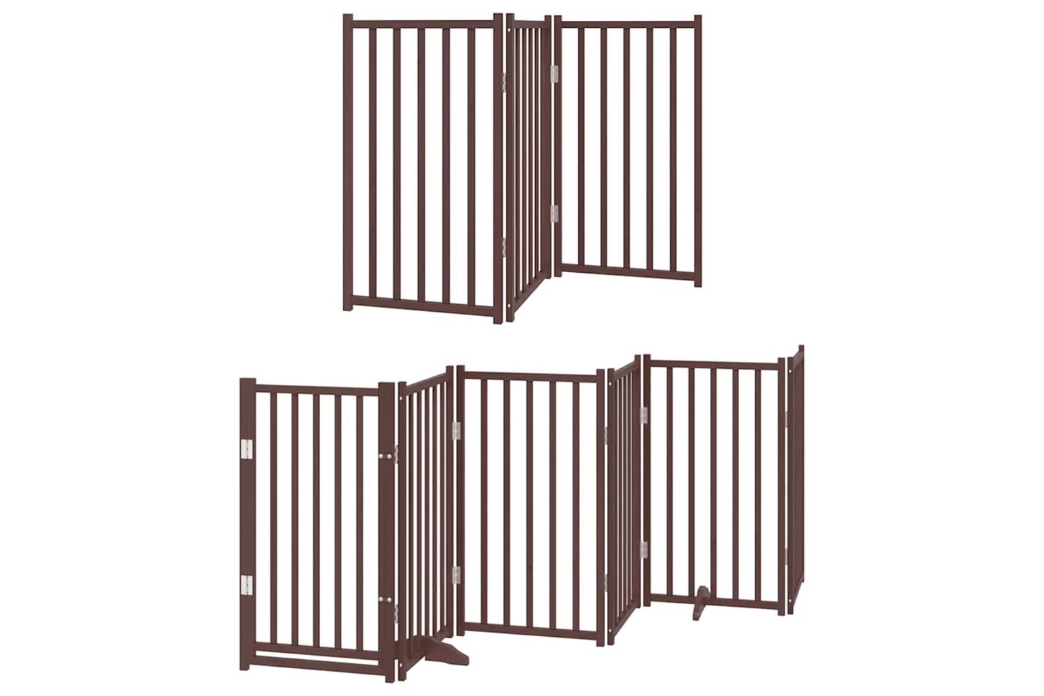 Vidaxl Dog Gate With Door Foldable 9 Panels Brown 450 Cm Poplar Wood-3