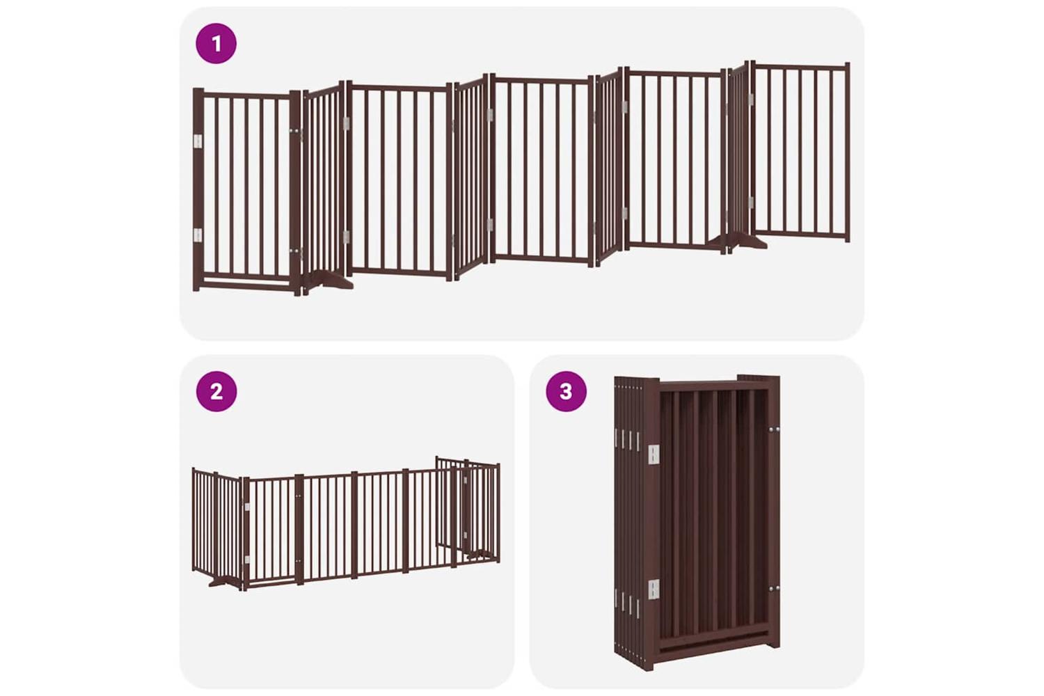 Vidaxl Dog Gate With Door Foldable 9 Panels Brown 450 Cm Poplar Wood-6