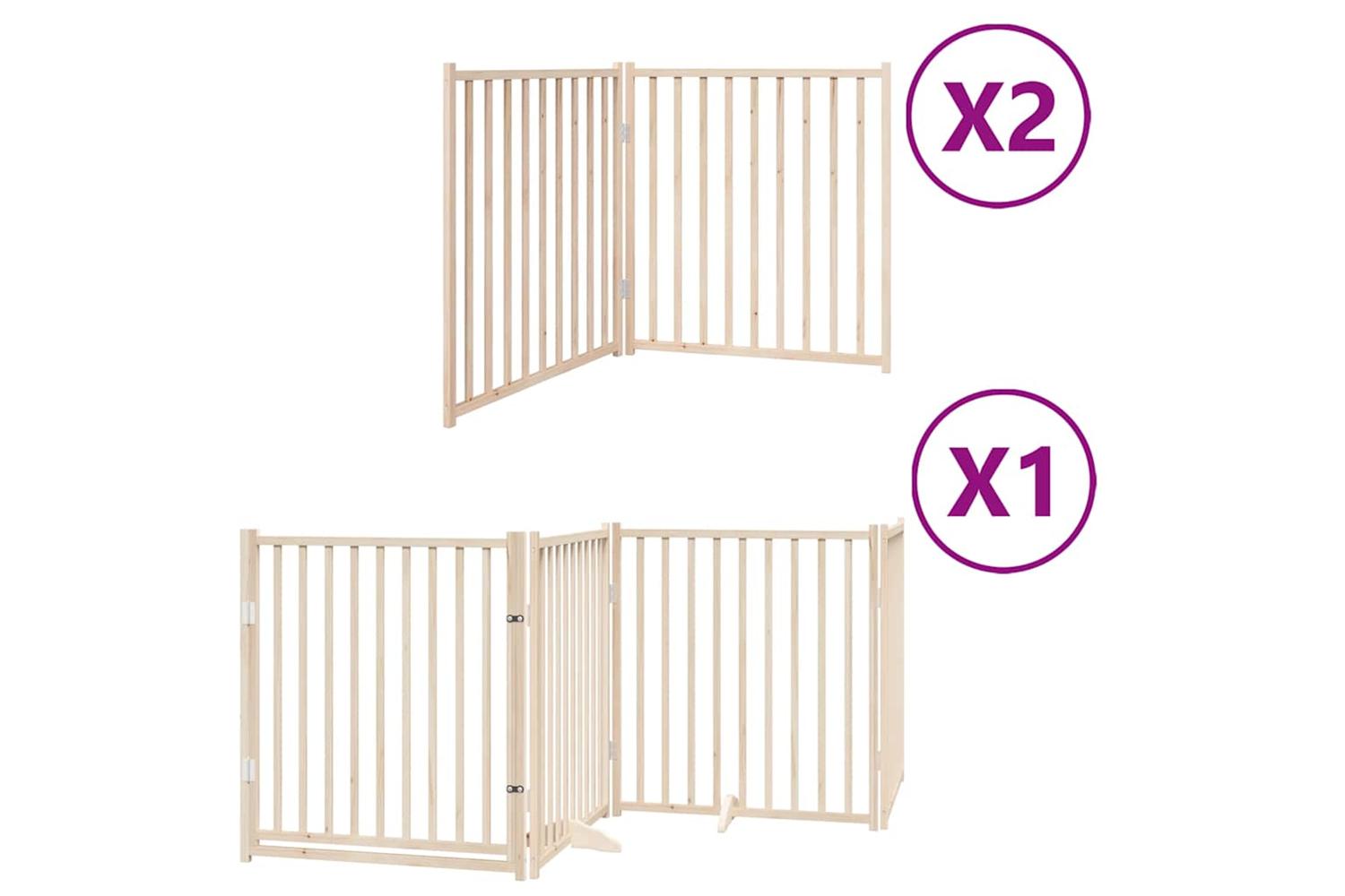 Vidaxl Dog Gate With Door Foldable 8 Panels 640 Cm Poplar Wood-2
