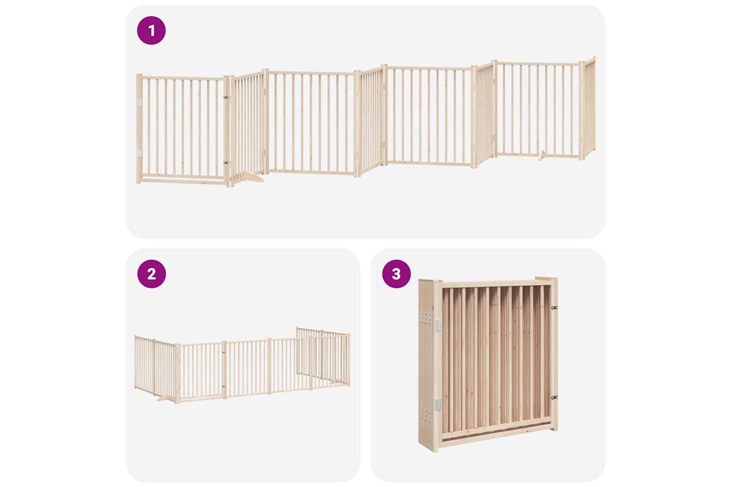 Vidaxl Dog Gate With Door Foldable 8 Panels 640 Cm Poplar Wood-6