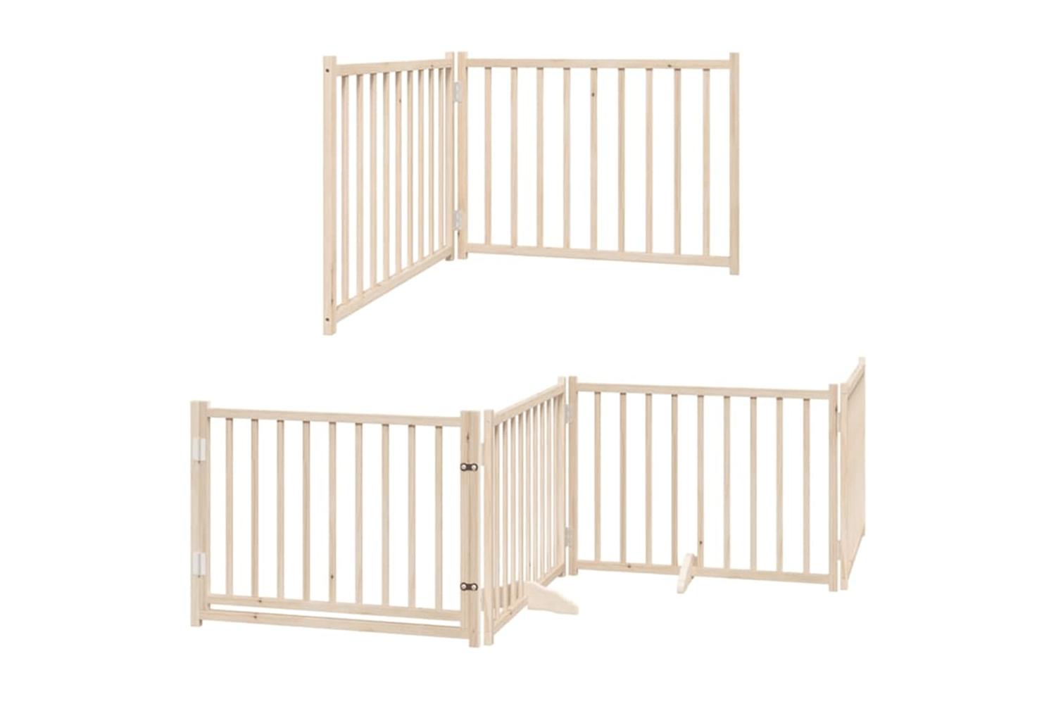 Vidaxl Dog Gate With Door Foldable 12 Panels 960 Cm Poplar Wood-3