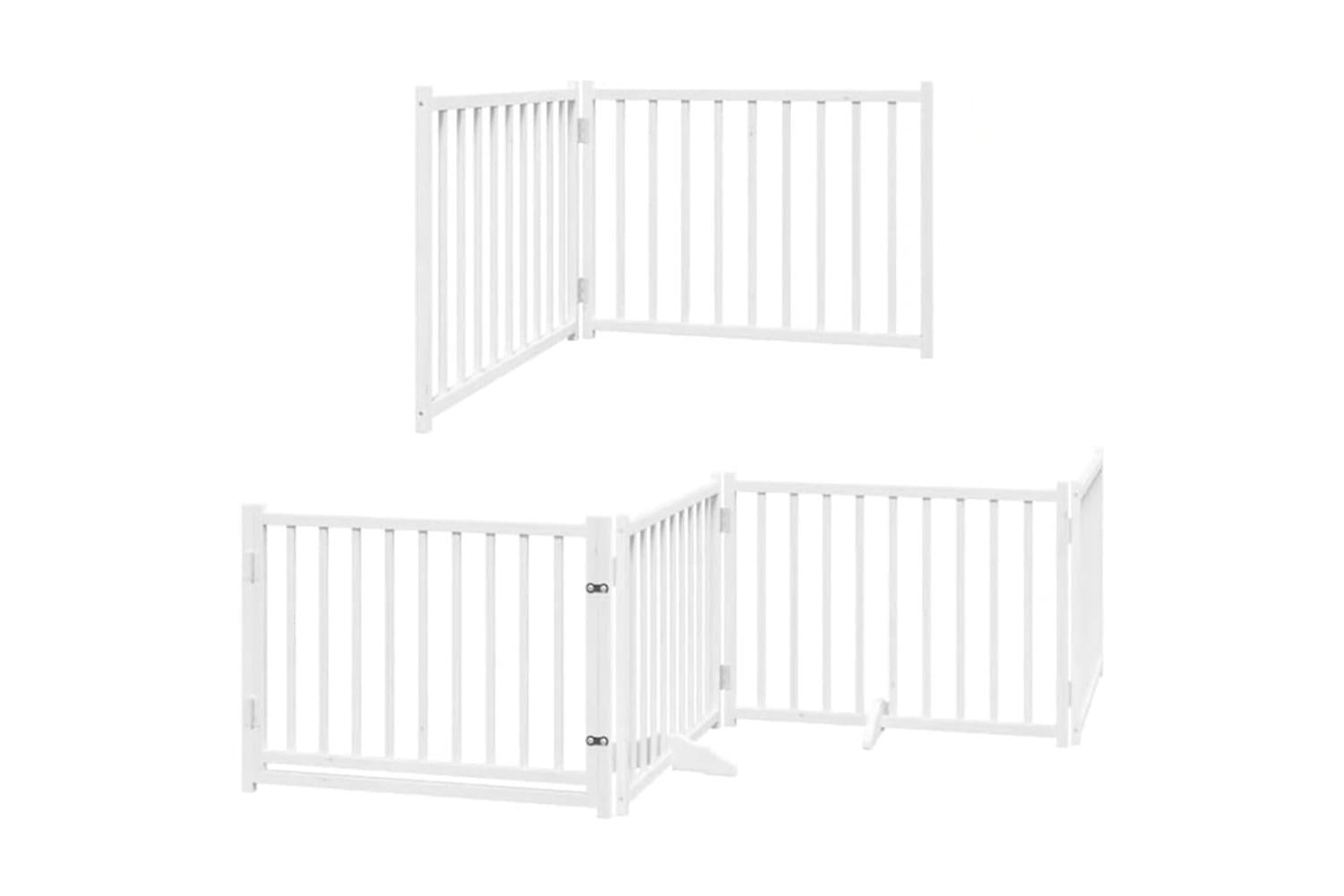 Vidaxl Dog Gate With Door Foldable 8 Panels White 640 Cm Poplar Wood-3