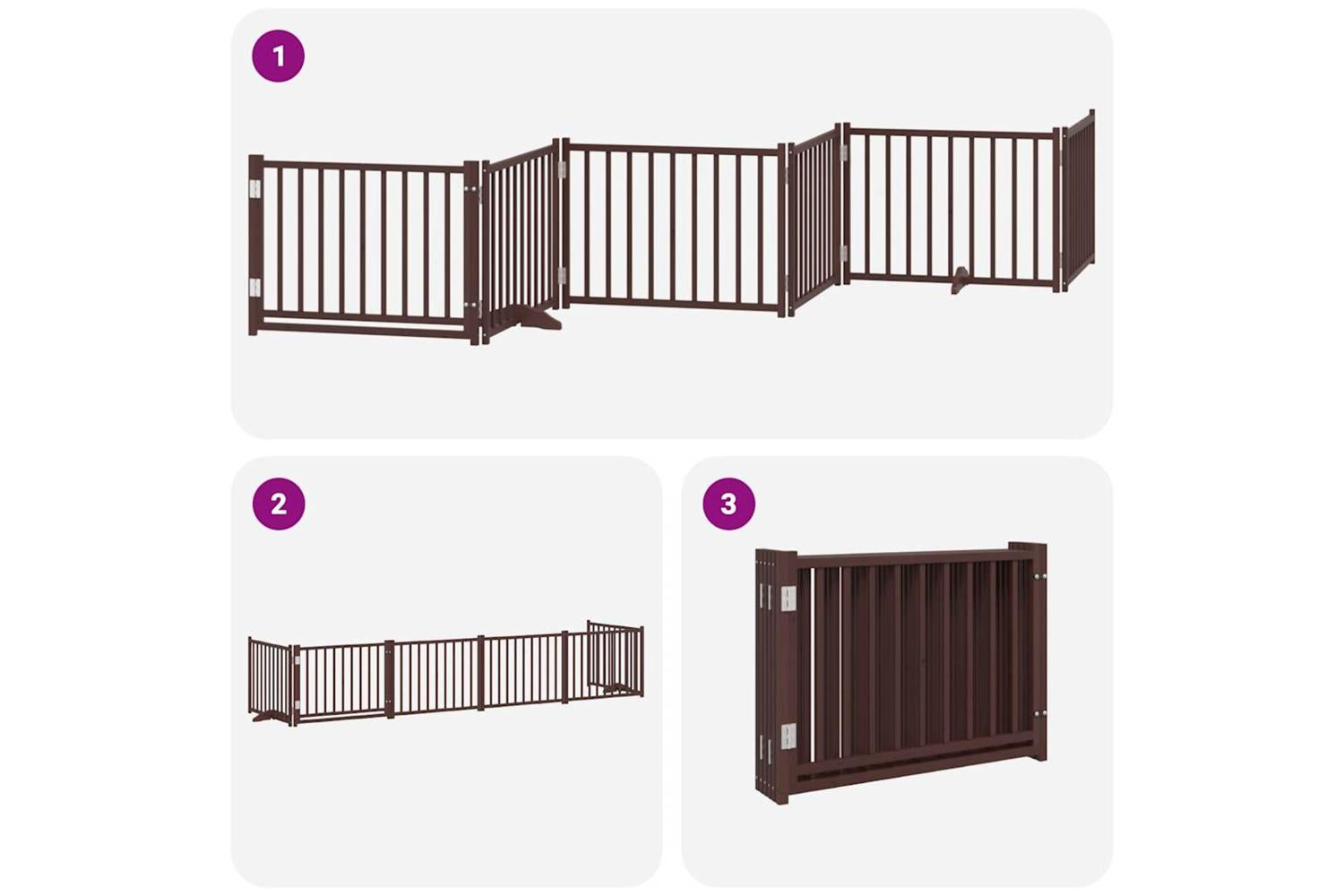 Vidaxl Dog Gate With Door Foldable 6 Panels Brown 480 Cm Poplar Wood-5