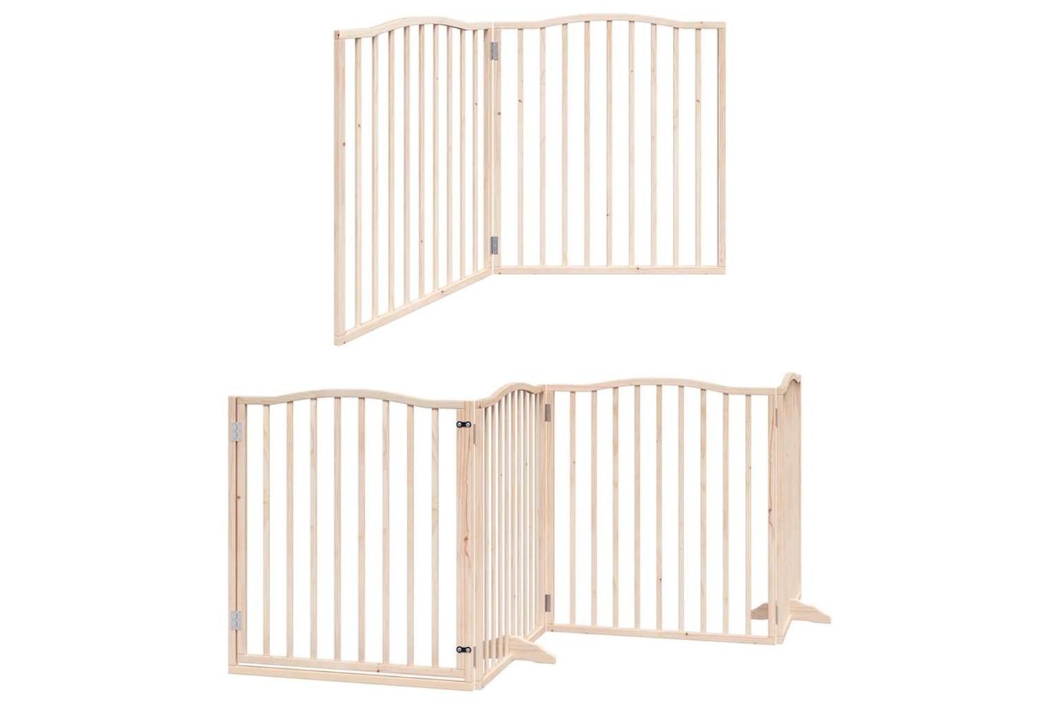 Vidaxl Dog Gate With Door Foldable 8 Panels 640 Cm Poplar Wood-3