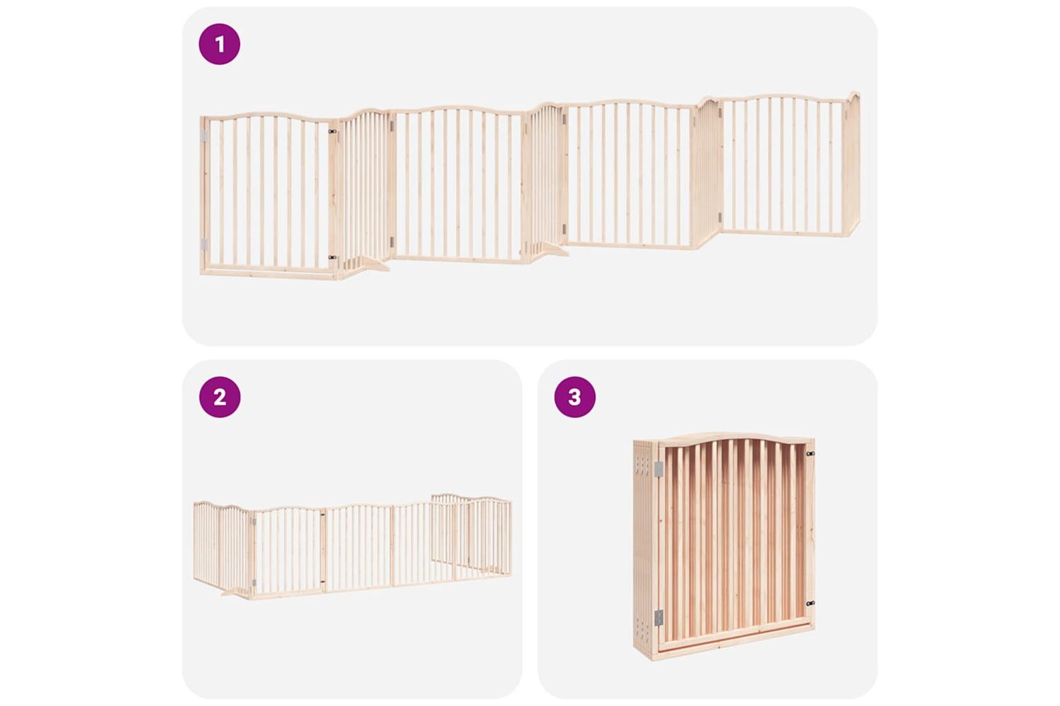 Vidaxl Dog Gate With Door Foldable 8 Panels 640 Cm Poplar Wood-6