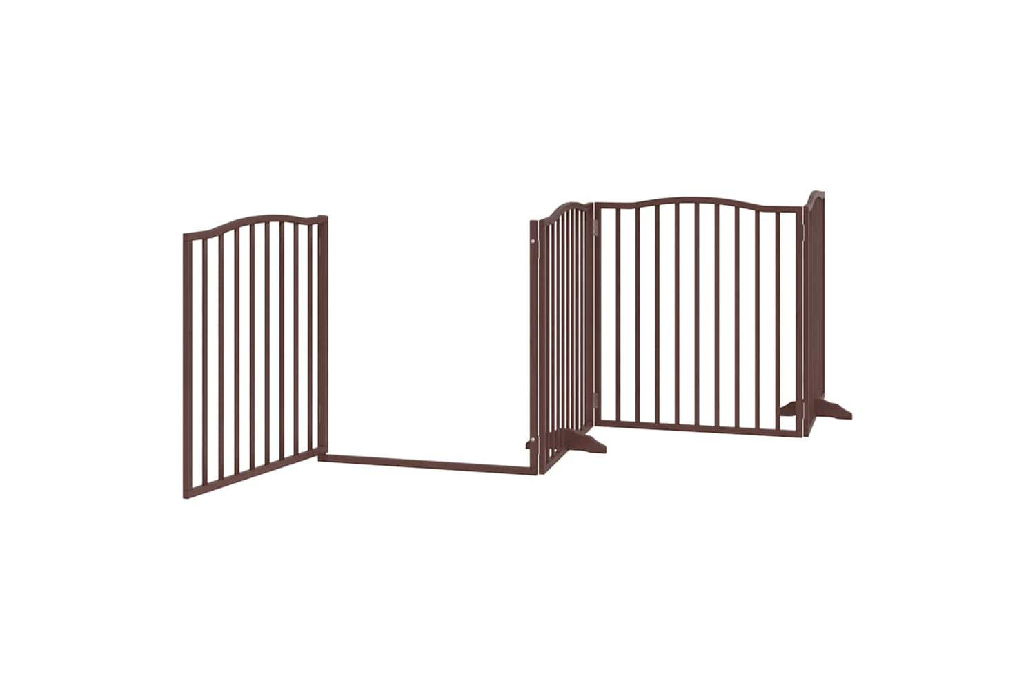 Vidaxl Dog Gate With Door Foldable 6 Panels Brown 480 Cm Poplar Wood-5