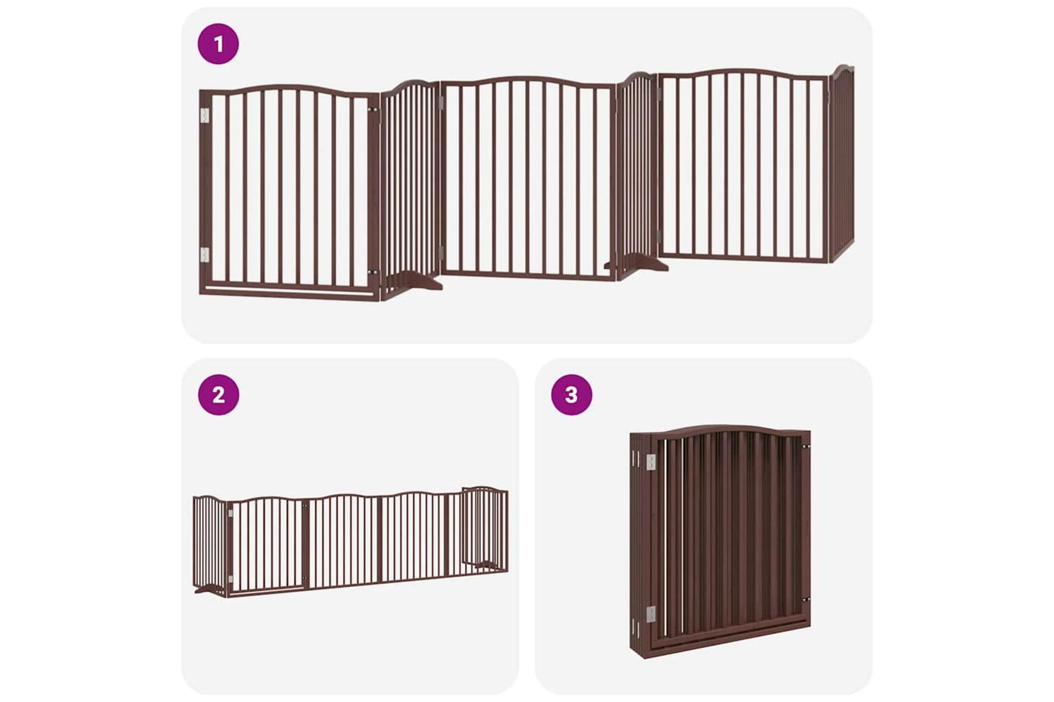 Vidaxl Dog Gate With Door Foldable 6 Panels Brown 480 Cm Poplar Wood-6