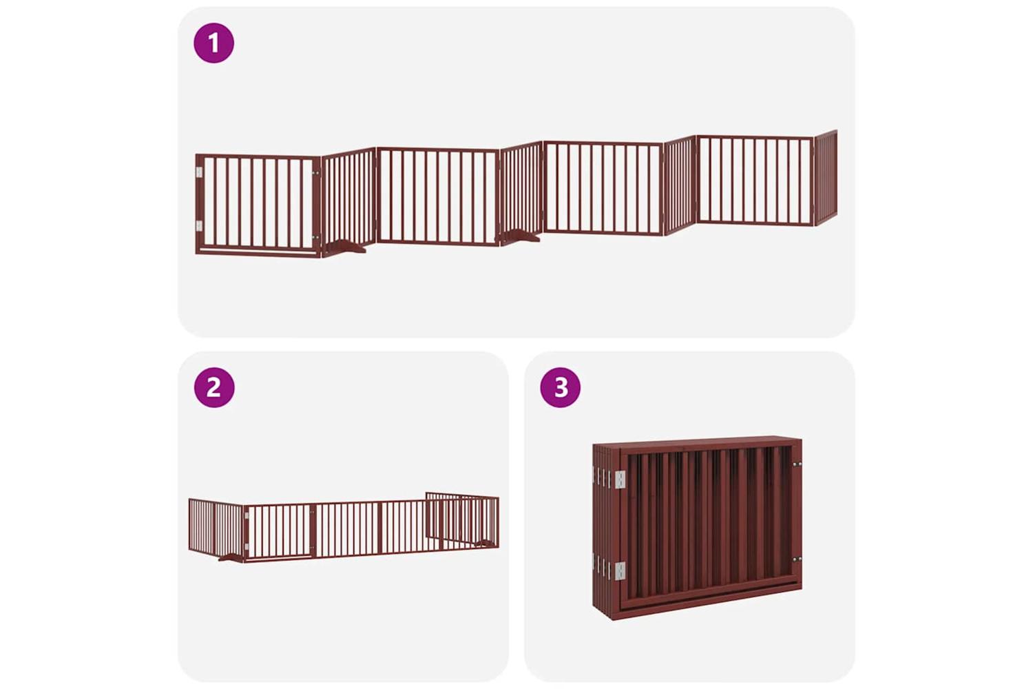 Vidaxl Dog Gate With Door Foldable 8 Panels Brown 640 Cm Poplar Wood-5
