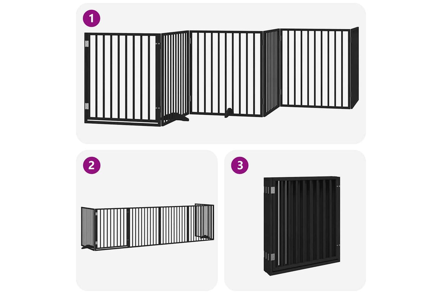 Vidaxl Dog Gate With Door Foldable 6 Panels Black 480 Cm Poplar Wood-5