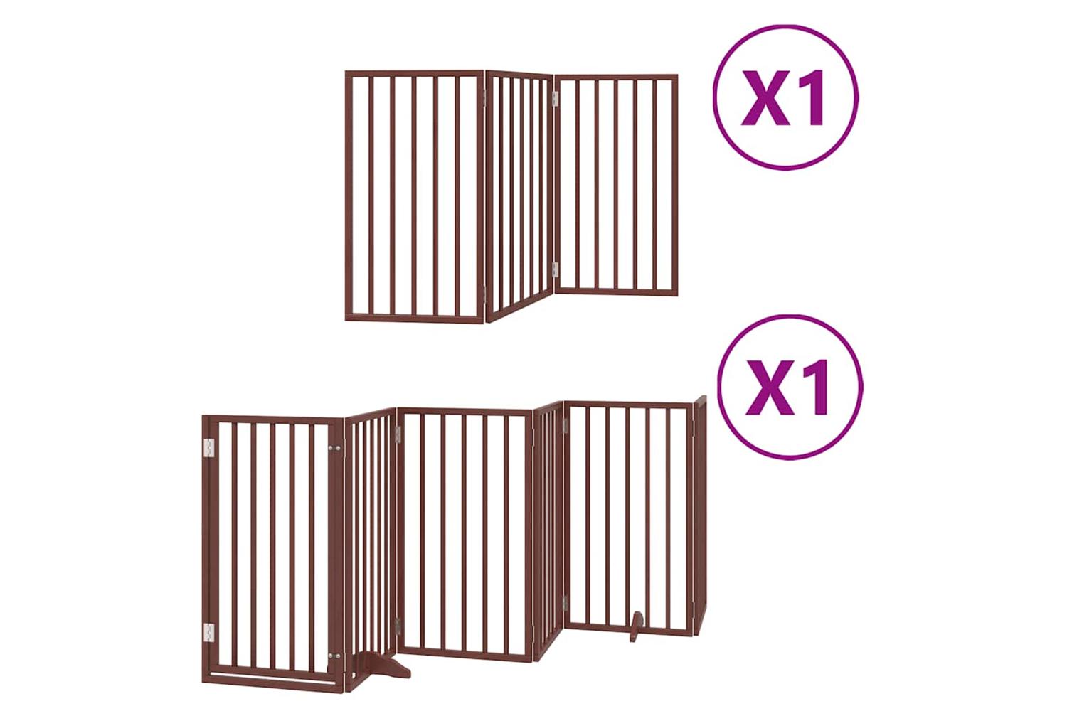 Vidaxl Dog Gate With Door Foldable 9 Panels Brown 450 Cm Poplar Wood-2