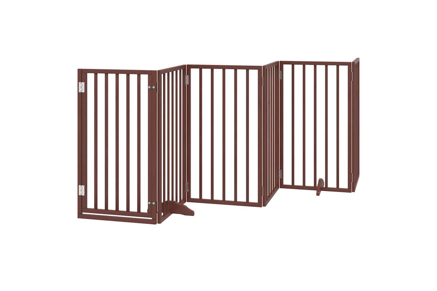 Vidaxl Dog Gate With Door Foldable 9 Panels Brown 450 Cm Poplar Wood-3