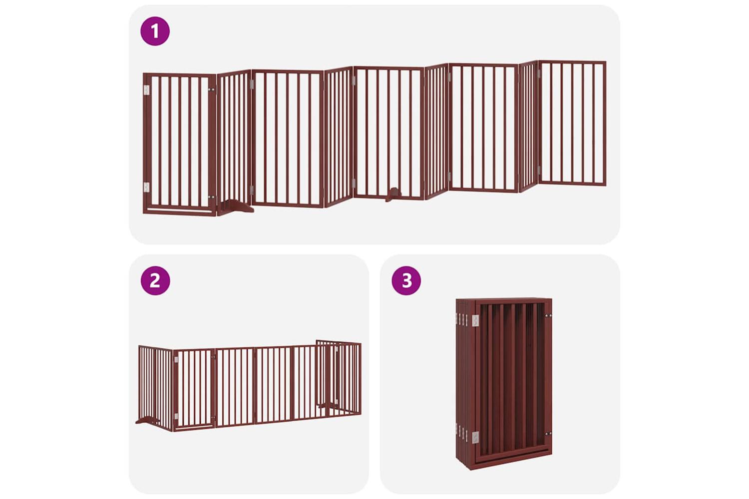 Vidaxl Dog Gate With Door Foldable 9 Panels Brown 450 Cm Poplar Wood-5