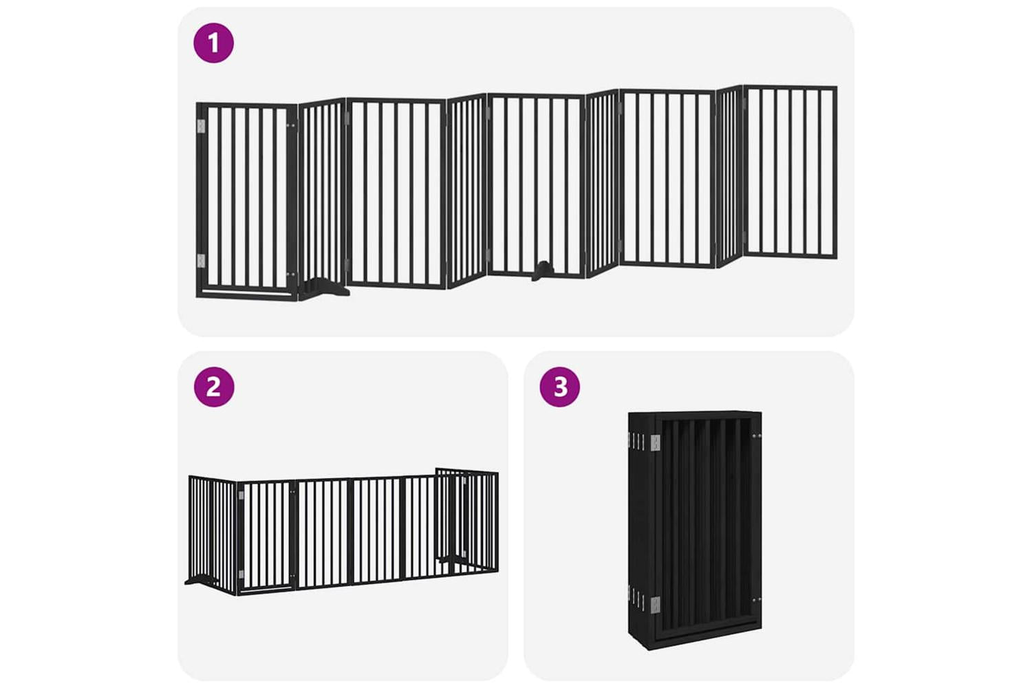 Vidaxl Dog Gate With Door Foldable 9 Panels Black 450 Cm Poplar Wood-5