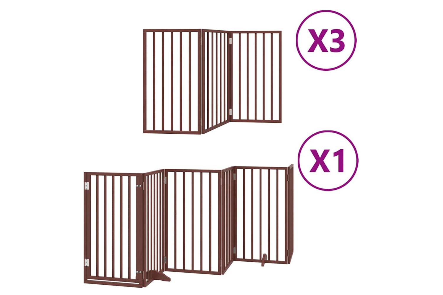 Vidaxl Dog Gate With Door Foldable 15 Panels Brown 750 Cm Poplar Wood