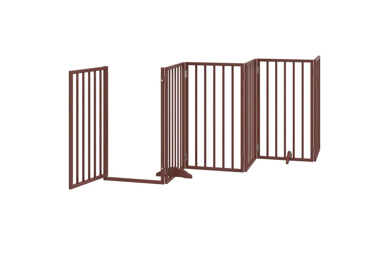 Vidaxl Dog Gate With Door Foldable 15 Panels Brown 750 Cm Poplar Wood-4