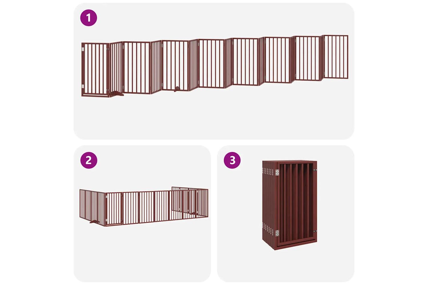 Vidaxl Dog Gate With Door Foldable 15 Panels Brown 750 Cm Poplar Wood-5