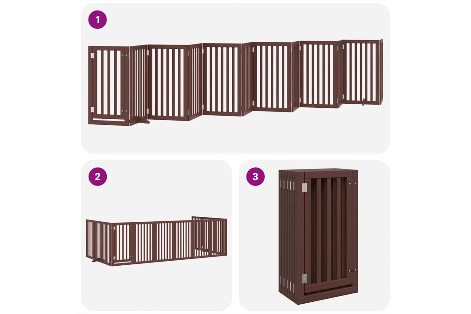 Vidaxl Dog Gate With Door Foldable 12 Panels Brown 600 Cm Poplar Wood-5