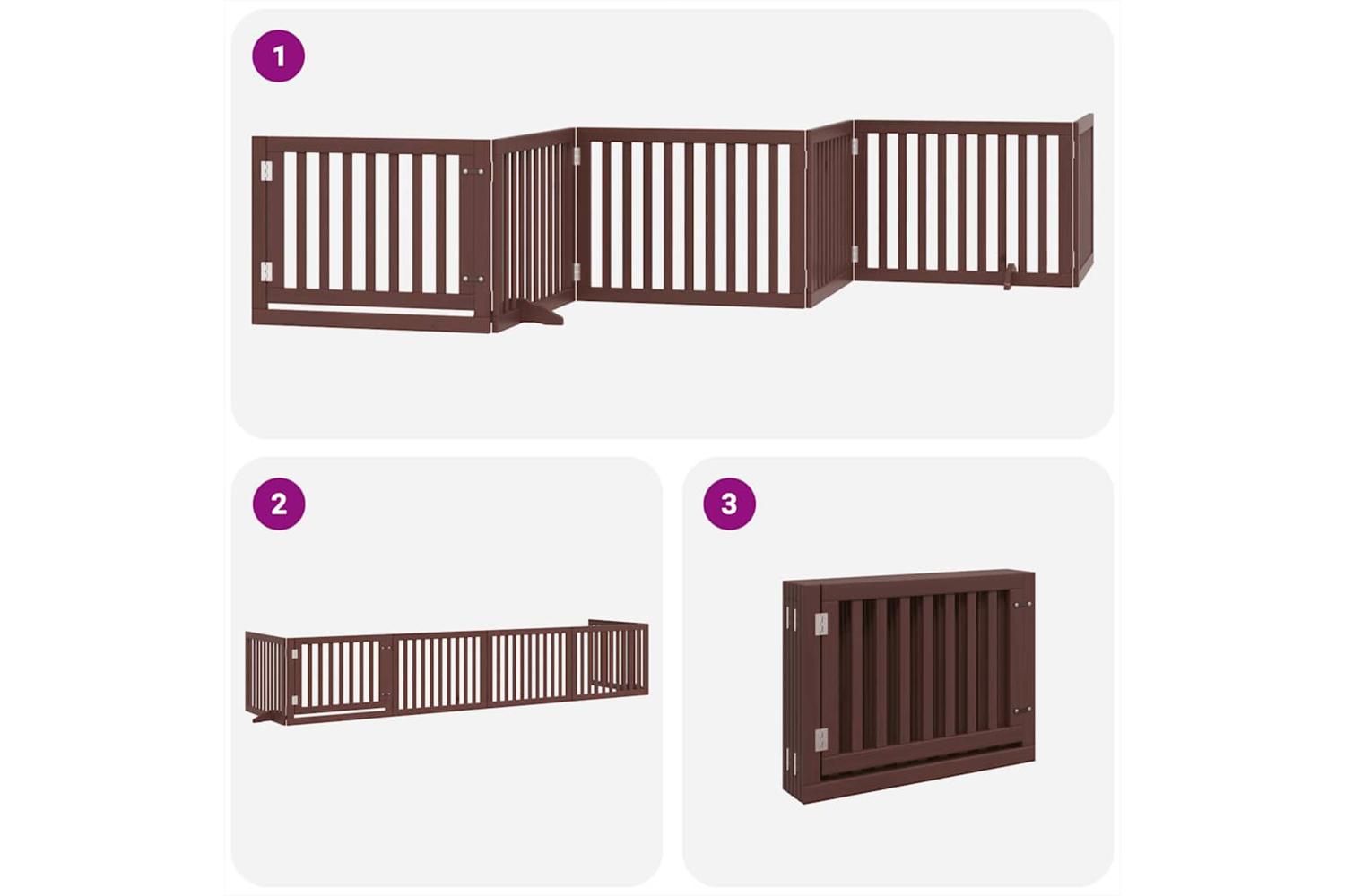Vidaxl Dog Gate With Door Foldable 6 Panels Brown 480 Cm Poplar Wood-5