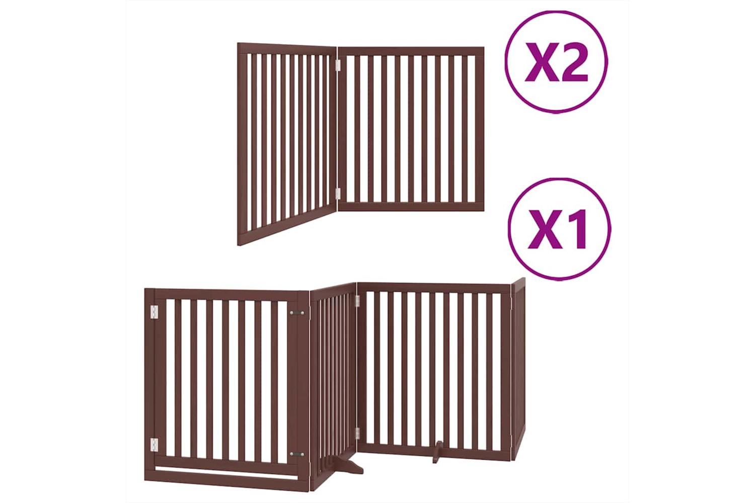 Vidaxl Dog Gate With Door Foldable 8 Panels Brown 640 Cm Poplar Wood-2