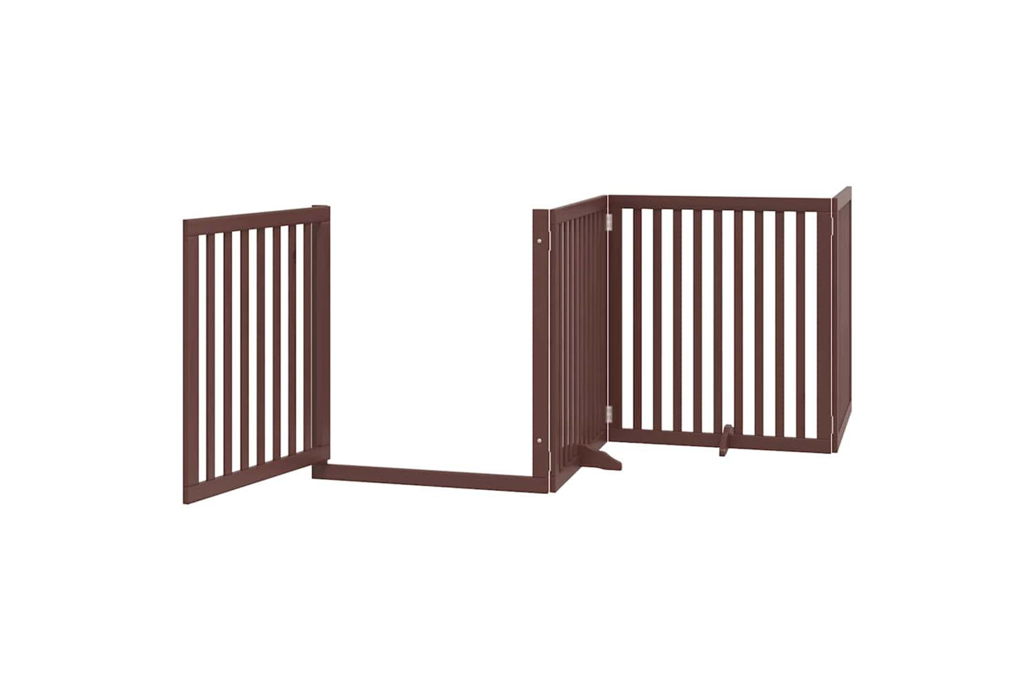 Vidaxl Dog Gate With Door Foldable 8 Panels Brown 640 Cm Poplar Wood-4