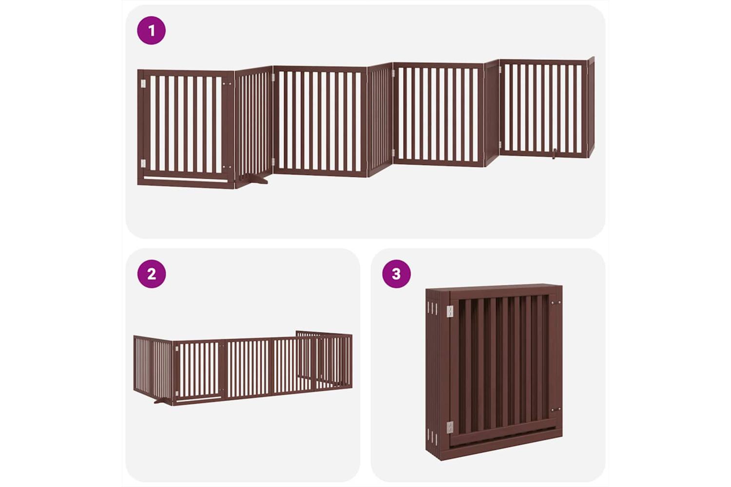 Vidaxl Dog Gate With Door Foldable 8 Panels Brown 640 Cm Poplar Wood-5