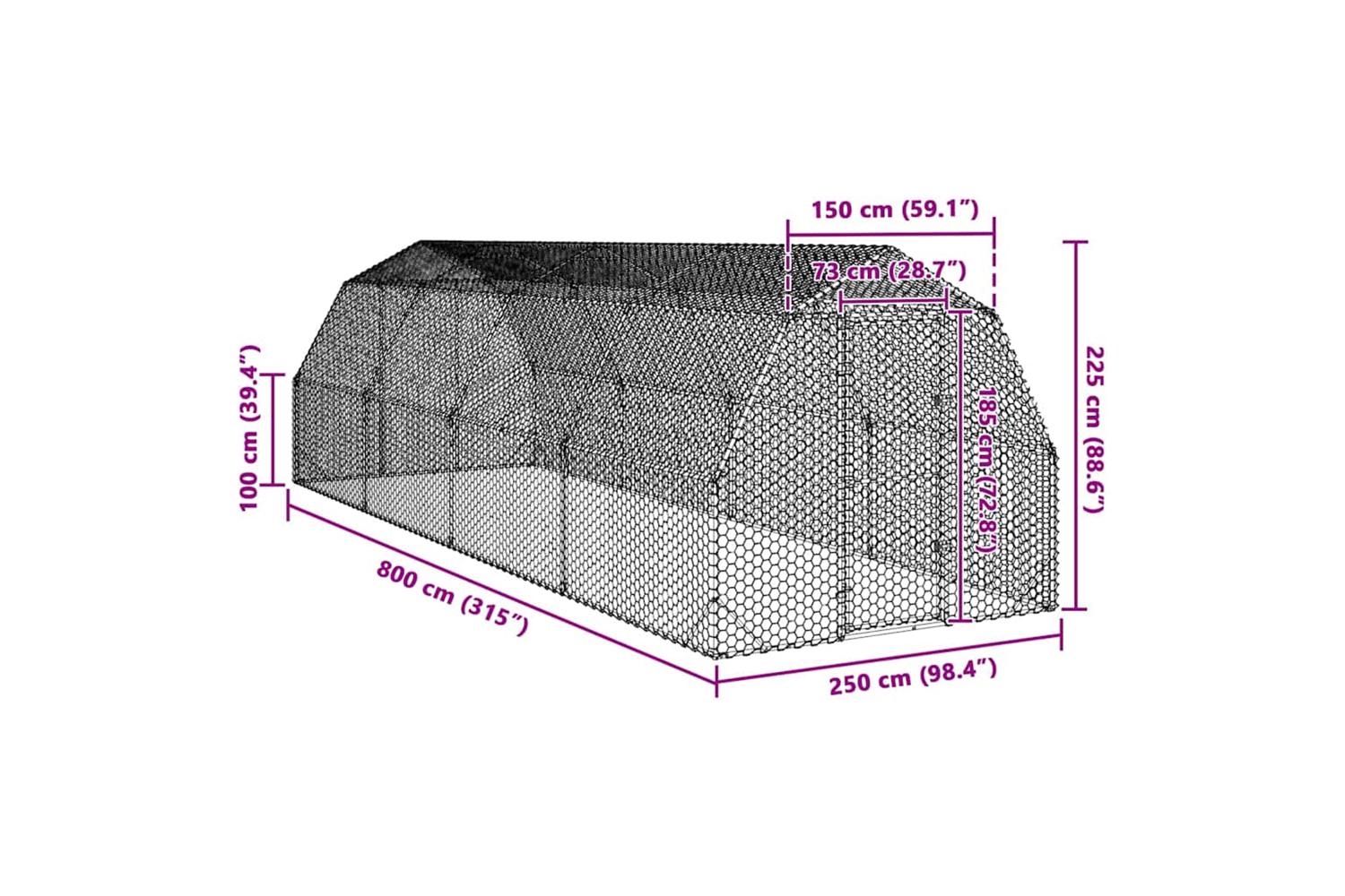 Vidaxl Chicken Run 25x8x225 M Galvanised Steel-8