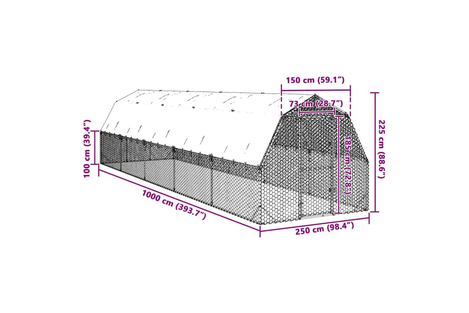 Vidaxl Chicken Run With Roof 25x10x225 M Galvanised Steel-8